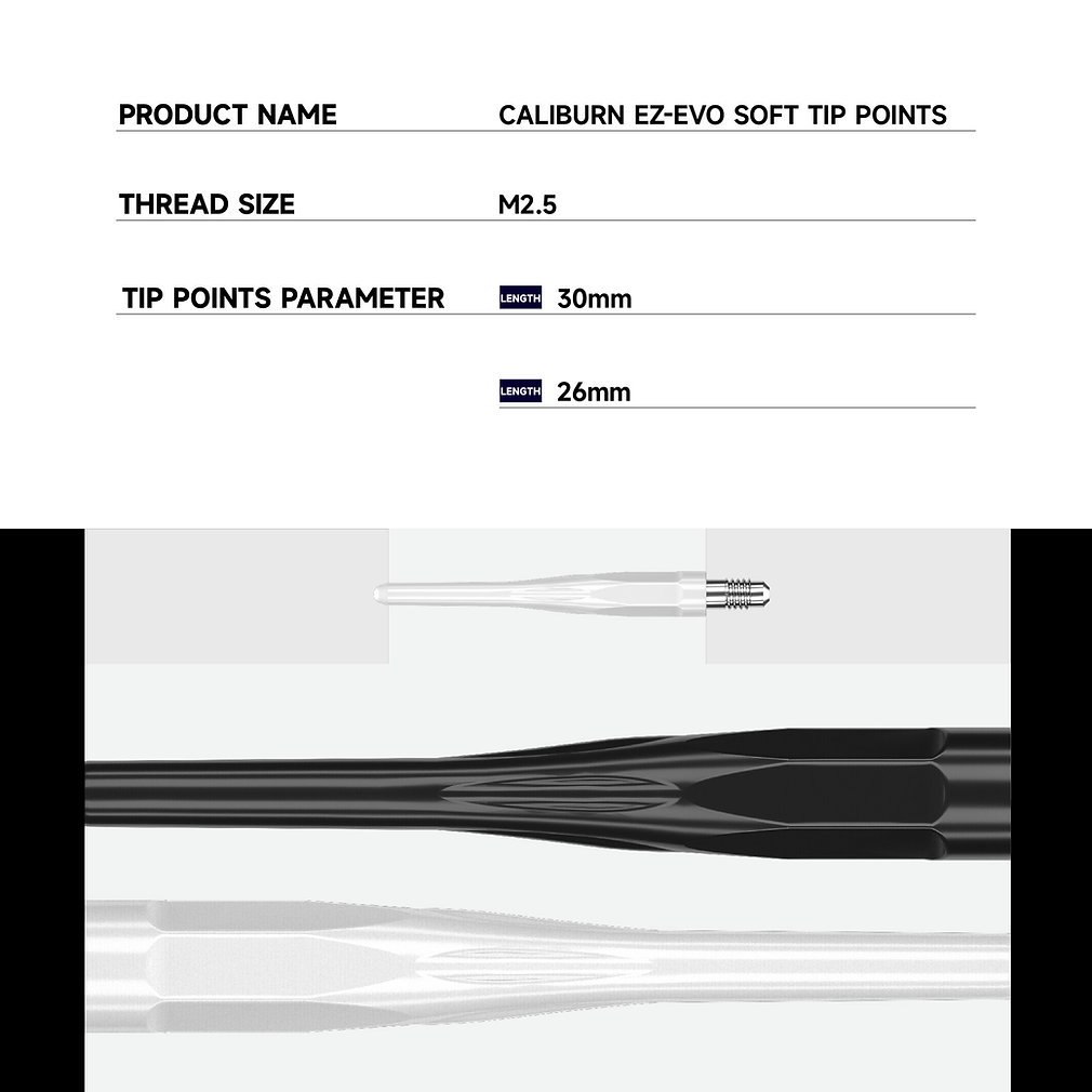 Caliburn EZ-Evo Dart Soft Tip Points - Steel Tip to Soft Tip - White - 30mm - Image 4