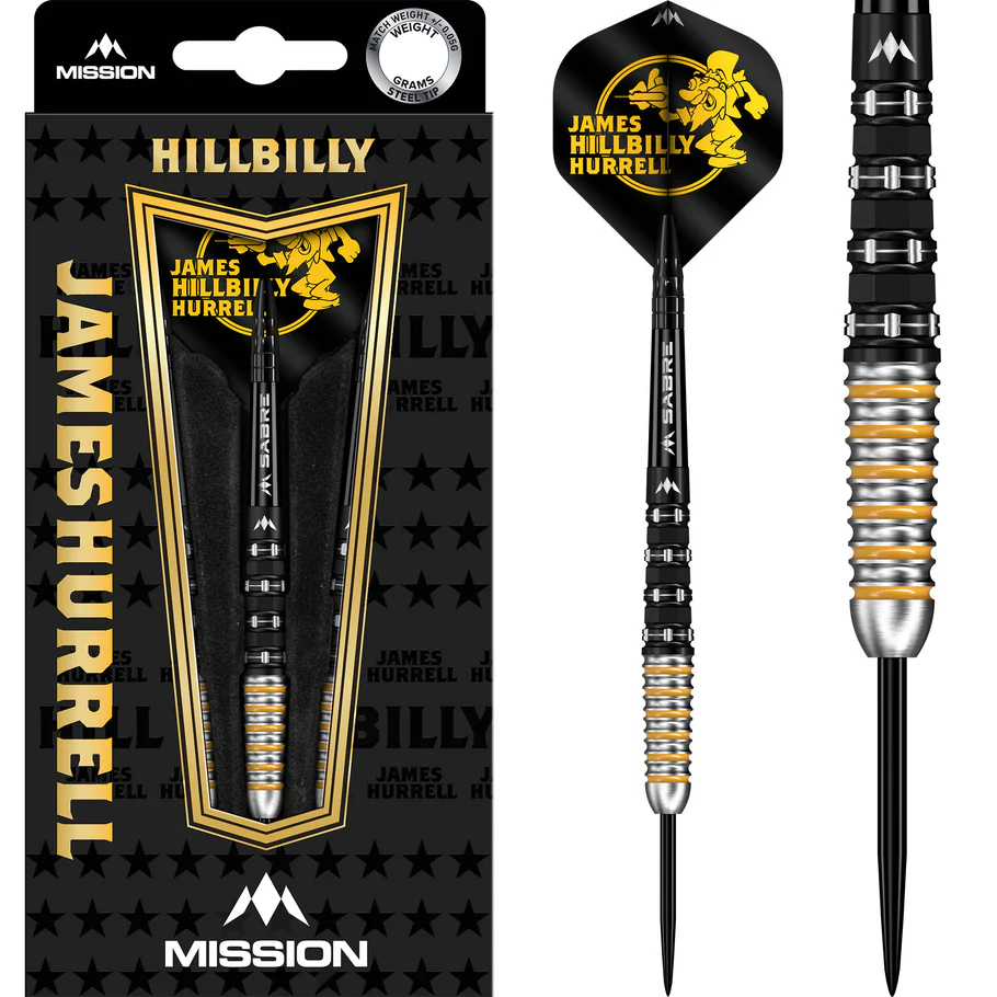 Mission James Hurrell Darts - Steel Tip - V2 - Black PVD and Yellow - 26g