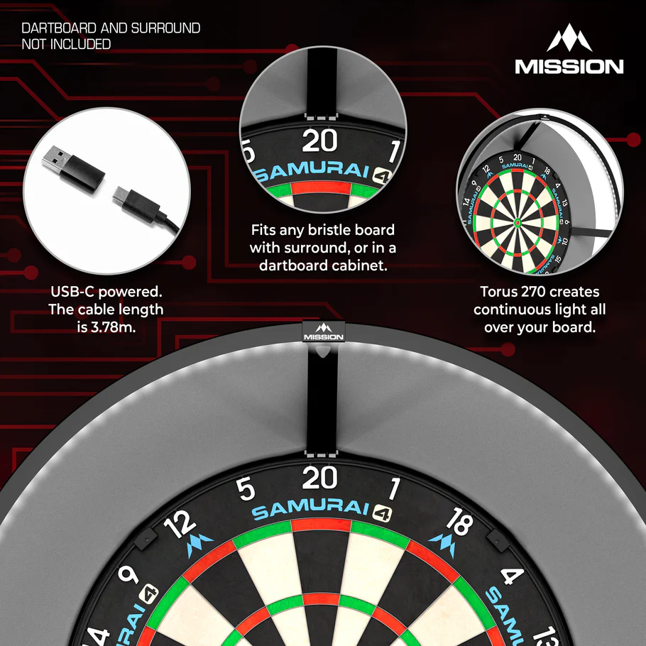 Mission Torus 270 - Super Bright Dartboard Lighting - USB-C - Black - Image 3
