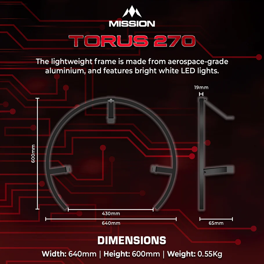 Mission Torus 270 - Super Bright Dartboard Lighting - USB-C - Black - Image 4