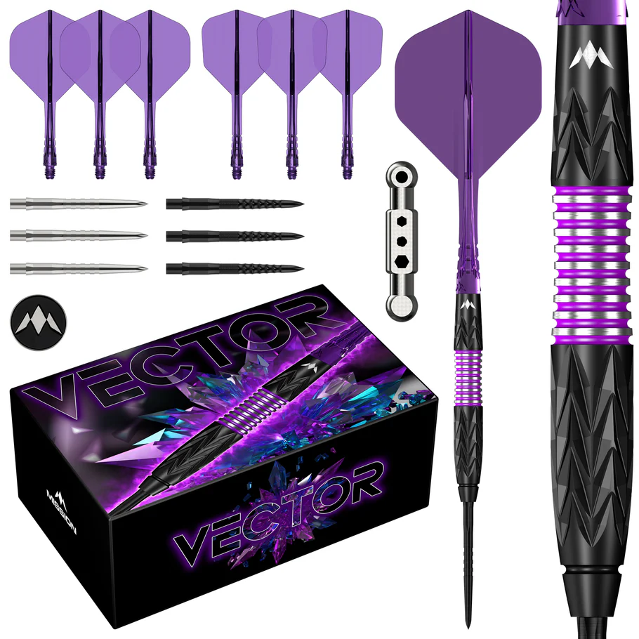 Mission Vector Darts - Steel Tip - 95% - Black PVD and Purple Electro - 24g