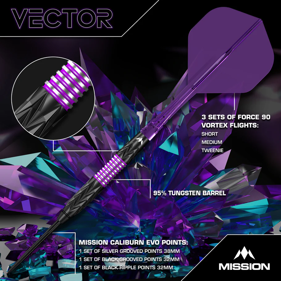 Mission Vector Darts - Steel Tip - 95% - Black PVD and Purple Electro - 24g - Image 2
