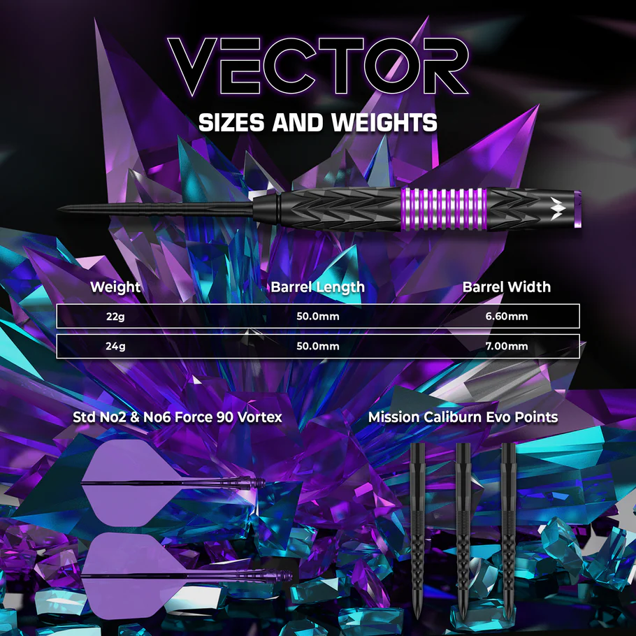 Mission Vector Darts - Steel Tip - 95% - Black PVD and Purple Electro - 24g - Image 4