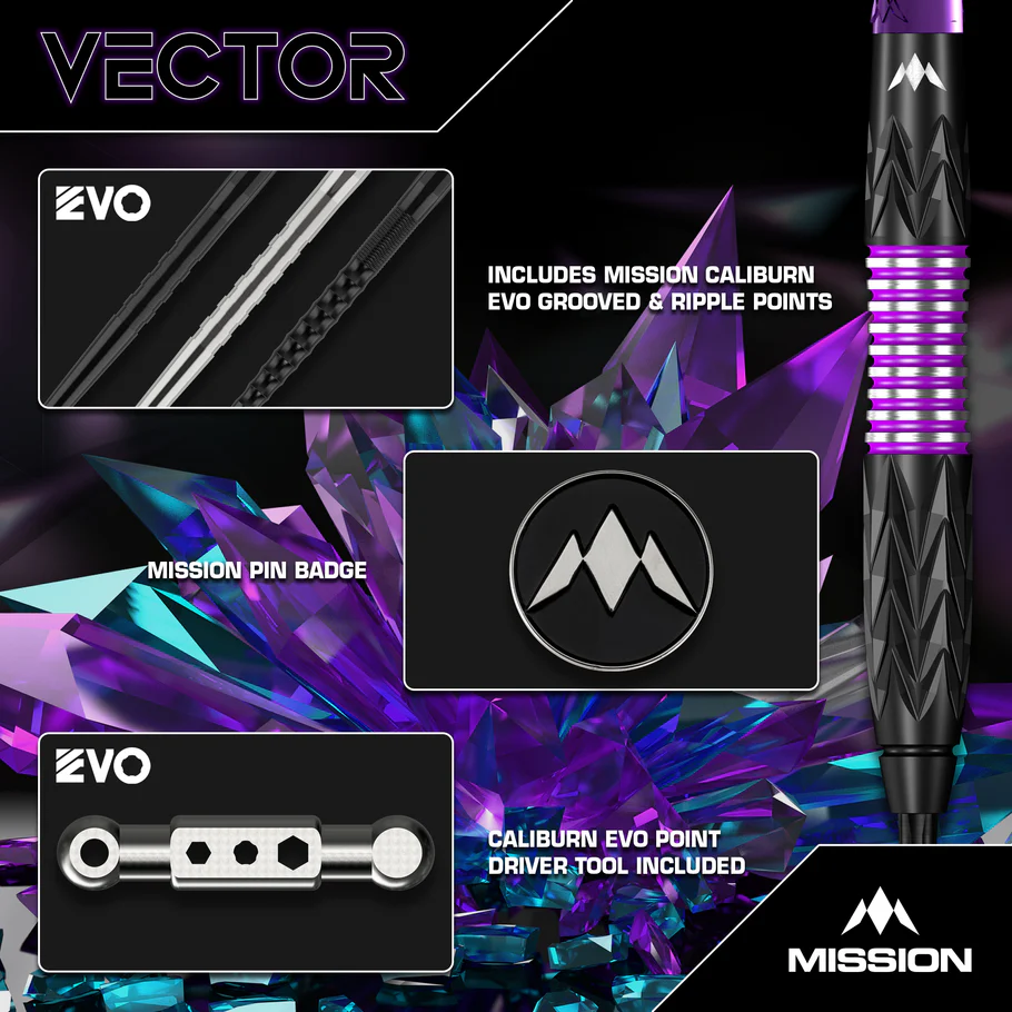 Mission Vector Darts - Steel Tip - 95% - Black PVD and Purple Electro - 24g - Image 5