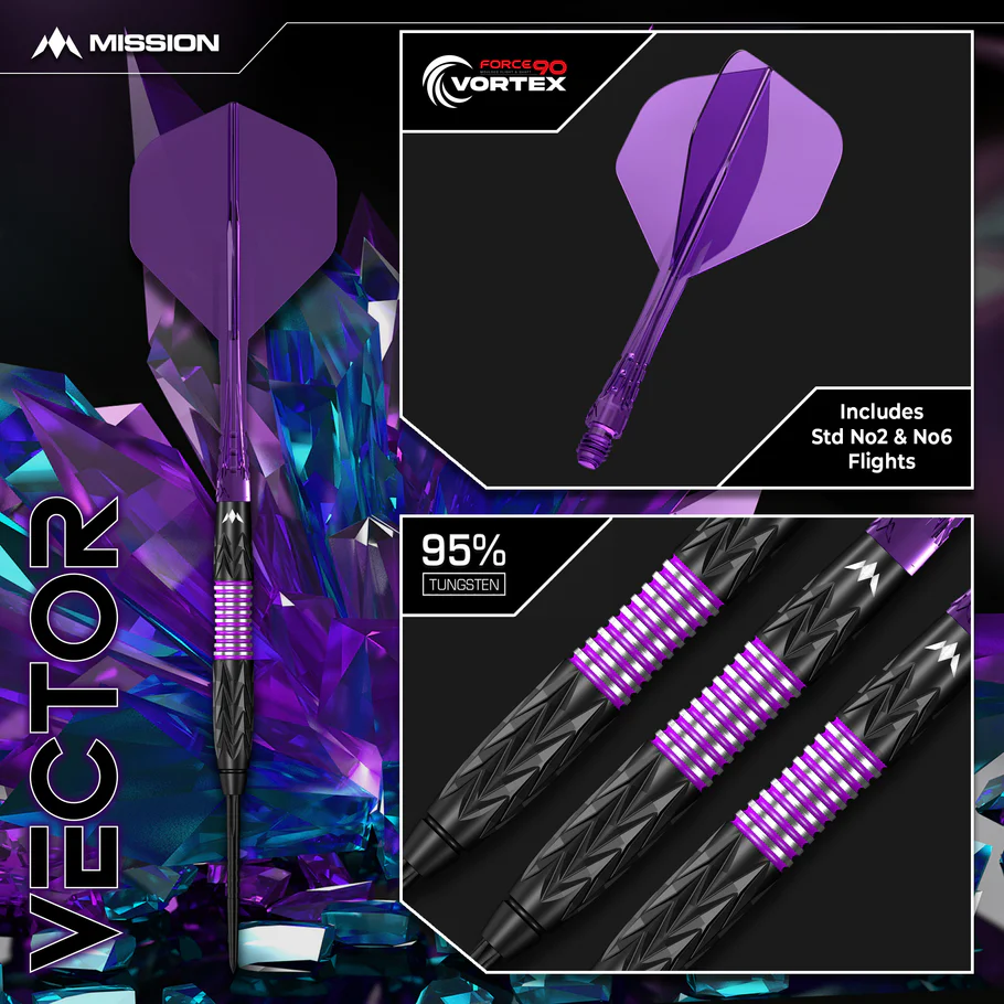 Mission Vector Darts - Steel Tip - 95% - Black PVD and Purple Electro - 24g - Image 7